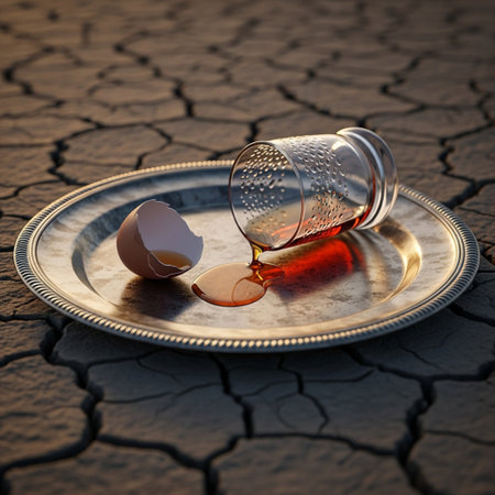 Eggshell and broken glass on the table. 3d renderingの素材