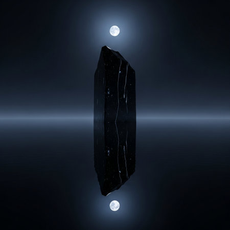 Black stone in the dark with moonlight. 3D rendering.の素材