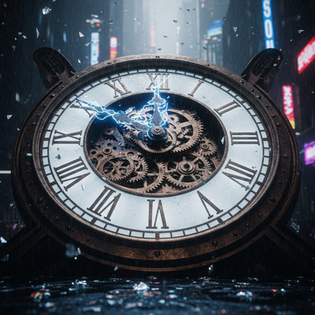Old clock in the rain. Time concept. 3D Renderingの素材