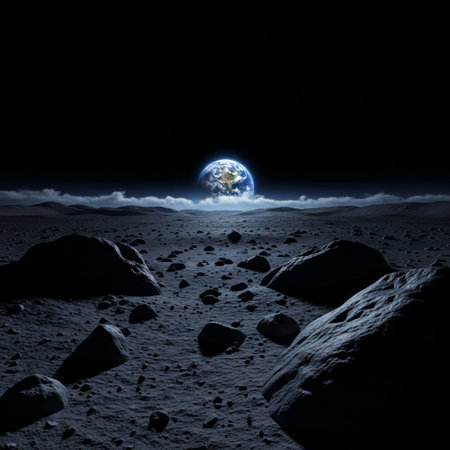 Earth from space on the background of the moon. 3d renderingの素材