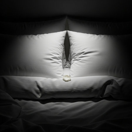 White pillows on a bed in the dark, black and white toneの素材