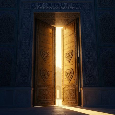 Entrance to the mosque with golden doors. 3D rendering.の素材