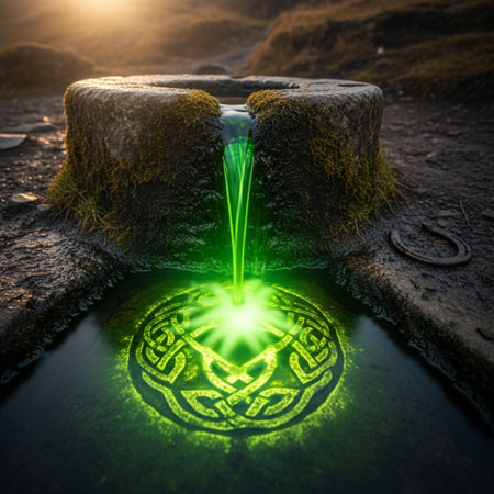 Fantasy green ritual fountain in the shape of a Celtic cross. 3D Renderingの素材