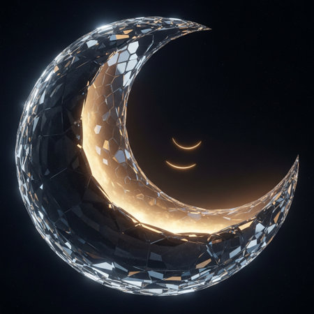 Ramadan Kareem. Moon and stars. 3D rendering.の素材