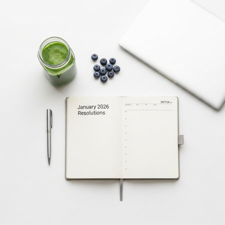 Healthy lifestyle concept with green smoothie and notebook on white backgroundの素材