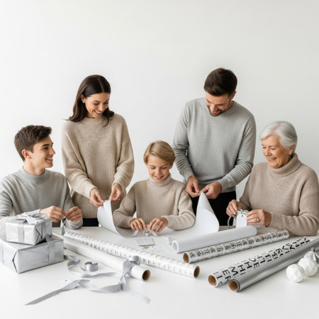 happy family with blueprint, architect and engineer working at table in officeの素材