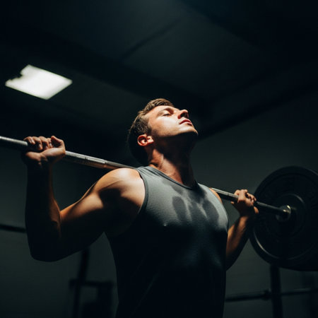 Handsome young muscular man lifting a barbell in a gymの素材