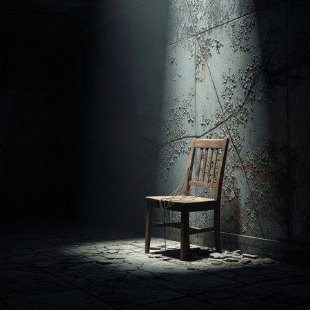 Abandoned chair in a dark room. 3D rendering.の素材