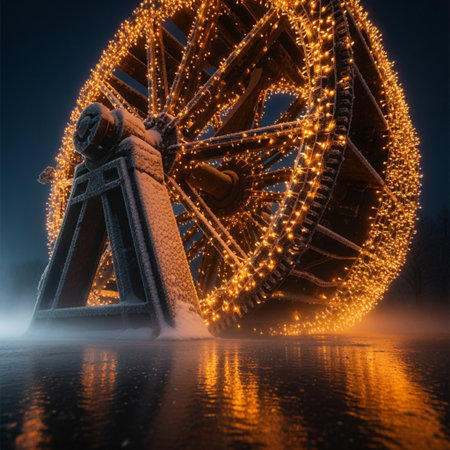 Abstract image of a ferris wheel with Christmas lights on the background.の素材