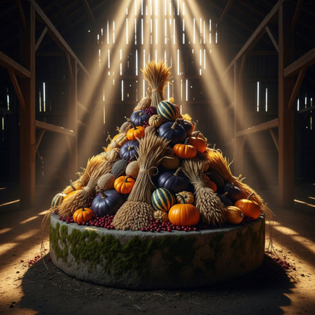 Pumpkins in a haystack in the barn. 3d renderingの素材