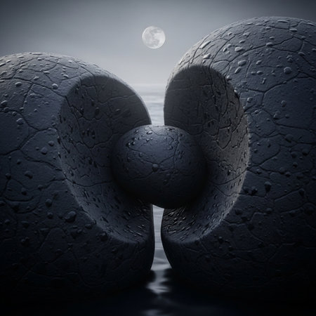 3D rendering of a stone with a moon in the background.の素材
