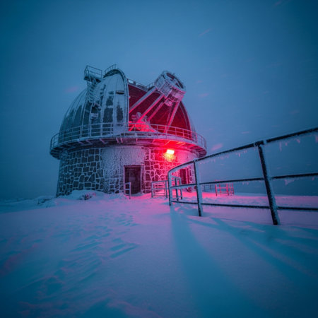 Observatory in the winter in the mountains of the Czech Republicの素材