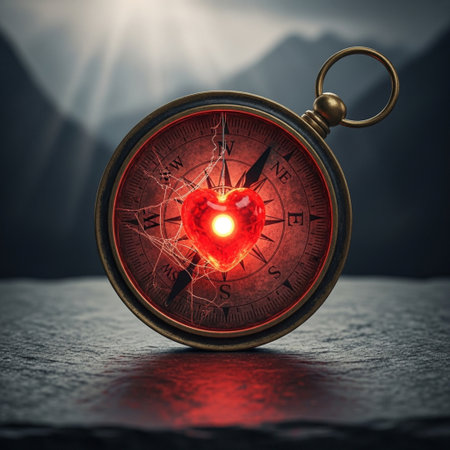 Red heart in a pocket watch on dark background. 3d renderingの素材