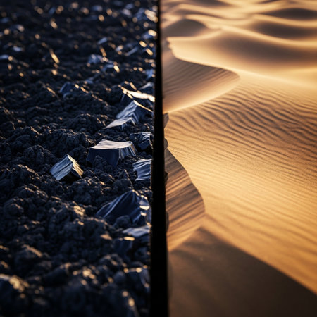 Dry sand in the desert at sunset. Selective focus. Toned.の素材