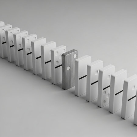 Domino effect in a row of dominoes, 3d renderの素材