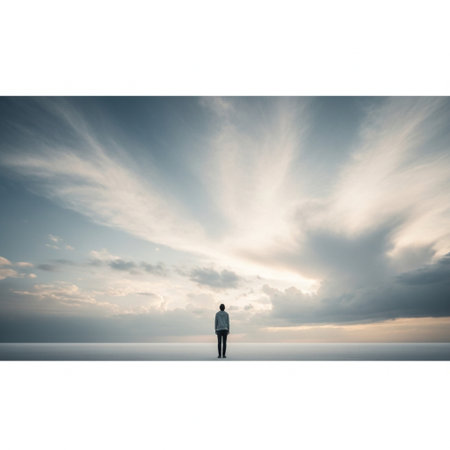 Businessman looking at the sky with clouds and empty space for textの素材