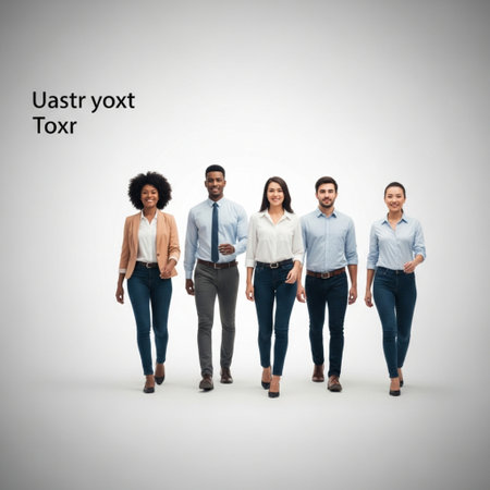 Business people walking in a row against grey background with vignetteの素材