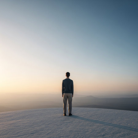 Businessman standing on top of a mountain and looking at the horizonの素材