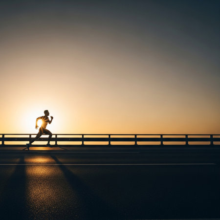 Runner athlete running on road at sunrise. woman fitness jogging workout wellness concept.の素材
