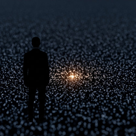 Silhouette of a businessman standing in front of binary code. 3D renderingの素材