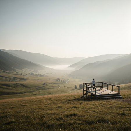Foggy morning in the Carpathian mountains, Ukraine.の素材