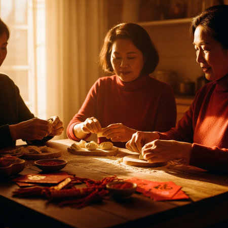Mother and kids preparing gingerbread cookies in the kitchen at home.の素材