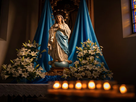The statue of Our Lady of the Immaculate Conception in a churchの素材