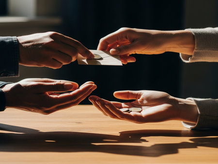 Hands of a young couple holding a credit card on a table at homeの素材
