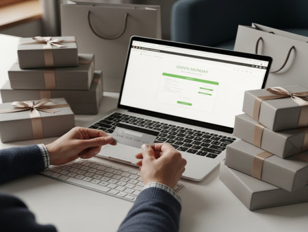 Man holding credit card and using laptop for online shopping at home, closeupの素材