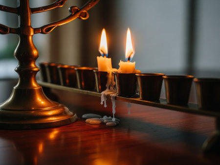 Religion image of Hanukkah background with menorah (traditional candelabra) and candlesの素材
