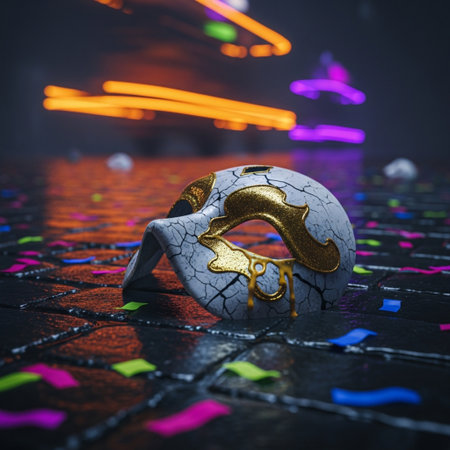 Colorful carnival mask on dark background. Holiday concept. Close upの素材