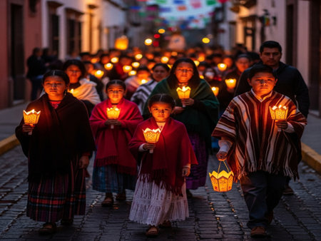 Unidentified people lighting candles in the streets of Cartagenaの素材