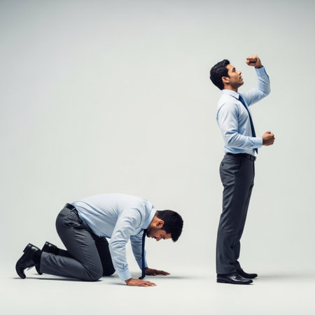 angry businessman fighting with his colleague on grey background, crisis conceptの素材