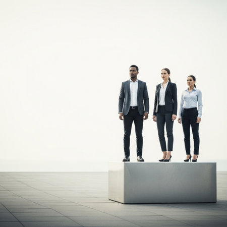 Group of business people standing on a pedestal. Business concept.の素材