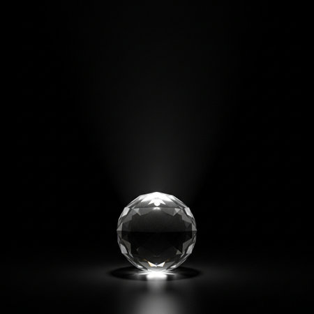 crystal ball on a black background. 3d render illustration.の素材