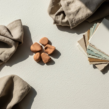 Creative flat lay top view autumn composition with copy space on white paper background. Minimal autumn concept. Template for text or designの素材