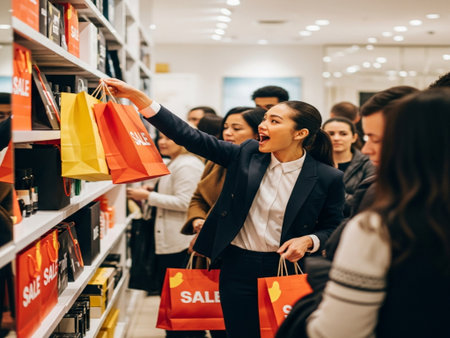 Group of happy young people shopping in the mall. Consumerism concept.の素材