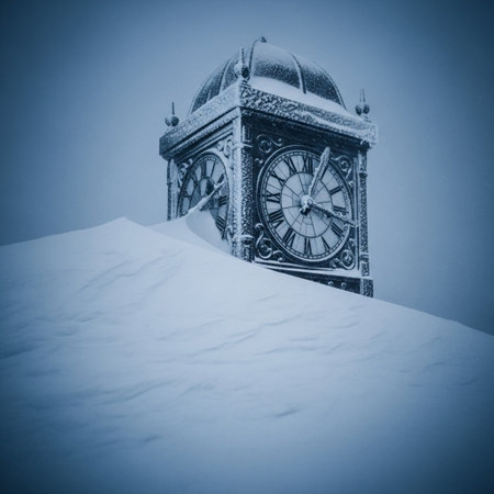 Clock tower on the top of a snowy mountain. Toned.の素材