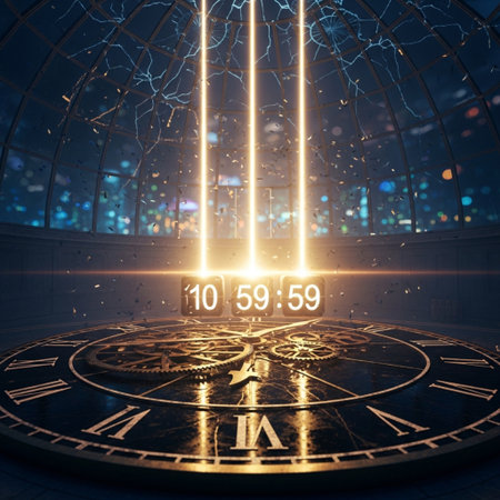 Time concept with clock and light rays. 3d rendering toned imageの素材