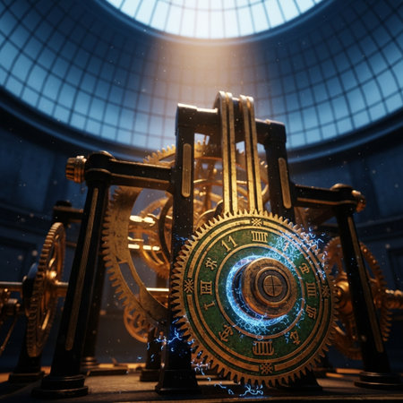 3D rendering of metal gears and cogwheels in an old factoryの素材