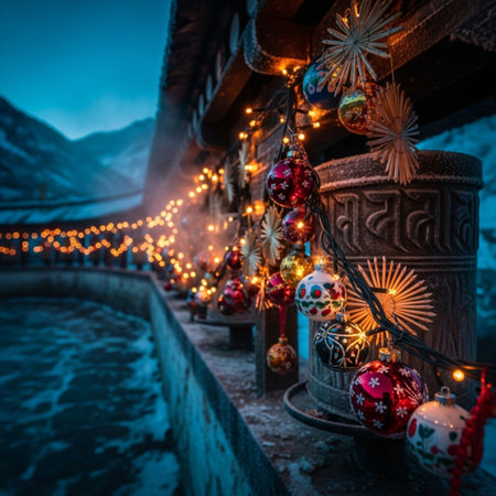 Christmas decoration in the old town of Lijiang, Yunnan, Chinaの素材