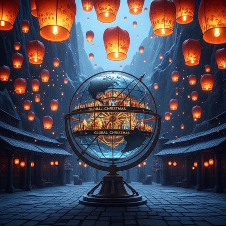 Globe and lanterns in the ancient city, 3d renderingの素材