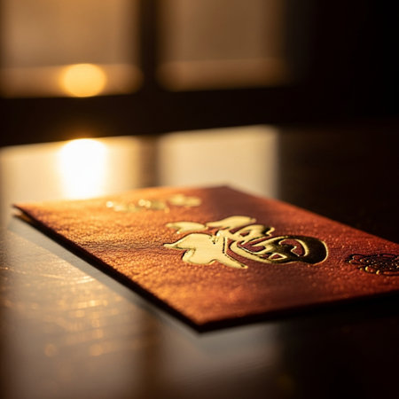 passport with chinese calligraphy on wooden table at nightの素材