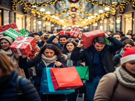Thousands of people christmas walk in the city streets in Milan.の素材