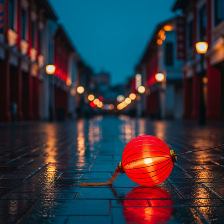 Chinese lanterns on the street in the old town of Xian, Chinaの素材