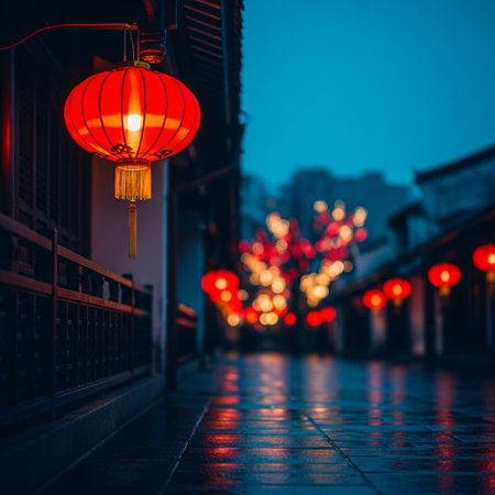 Lanterns in the streets of Chengdu at night.の素材