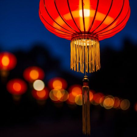 Chinese lanterns in the night, chinese lanterns, chinese lanternsの素材