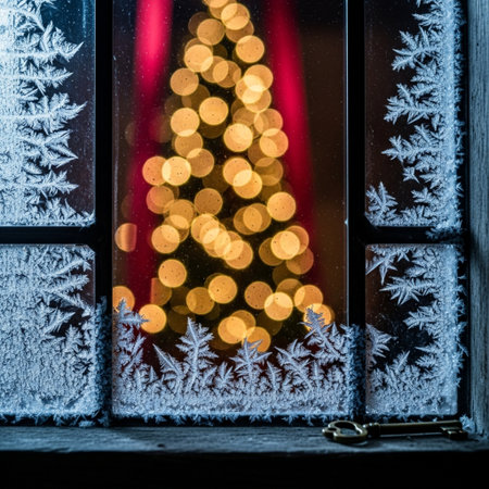 Beautiful Christmas tree on the window. Christmas background. New Yearの素材