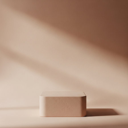 Podium for product presentation with shadow on beige background. 3d renderの素材