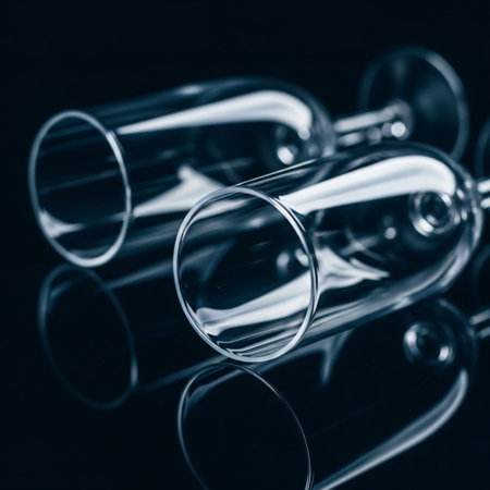 Empty wine glasses on a black background. Shallow depth of fieldの素材